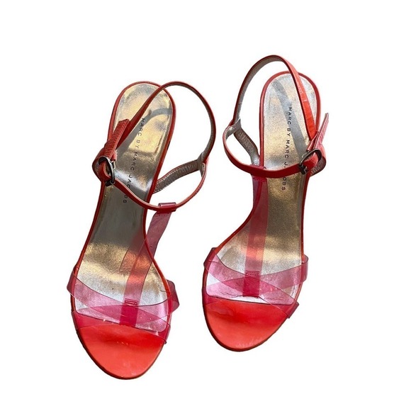 Marc By Marc Jacobs Strappy Sandals Cone Heel Red Women's Size 40 - Picture 2 of 9